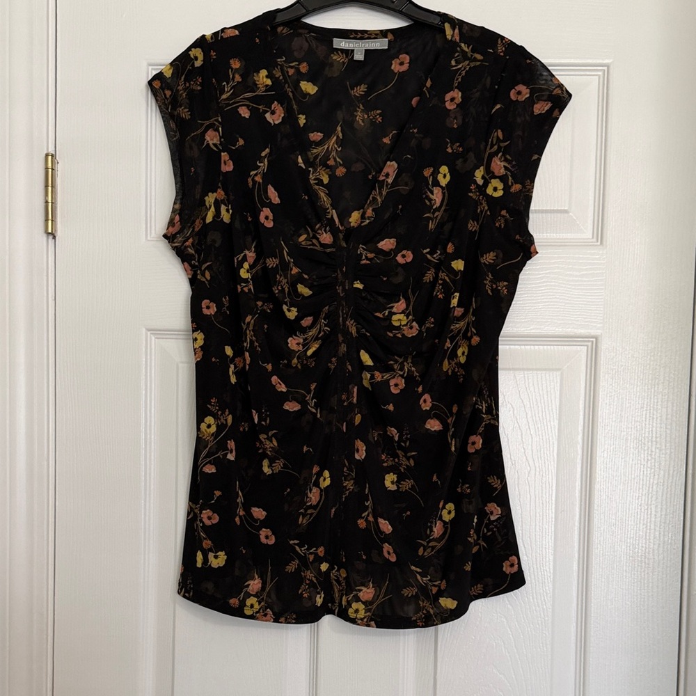 Daniel Rainn Black Floral Mesh Blouse